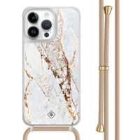 iPhone 14 Pro Max hoesje met beige koord - Marmer goud iPhone 14 Pro Max hoesje met beige koord - Marmer goud