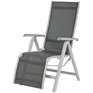 Outsunny Grijze en witte tuinstoel - Loungestoel voor buiten, weerbestendig, 62cm x 96cm x 108cm
