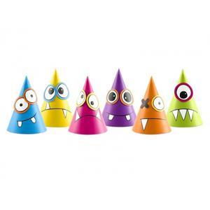 6x stuks DIY feesthoedjes feest monsters thema - Party verjaardag hoedjes - punthoedjes