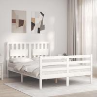 Bedframe met hoofdbord massief hout wit 140x190 cm