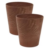 2x stuks plantenpot/bloempot in een natuursteen look Dia 17 cm en Hoogte 15 cm dark terra cotta