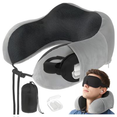 Xtrobb Reiskussen set - nekkussen - grijs - traagschuim - slaapmasker - oordopjes