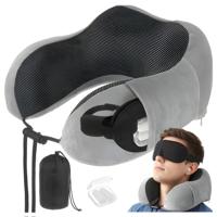 Xtrobb Reiskussen set - nekkussen - grijs - traagschuim - slaapmasker - oordopjes