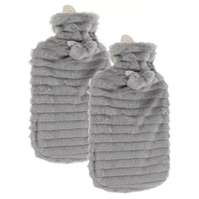 Ruhhy Kruik Lizzy - 2x - pluche/rubber - 2000ml - kruik met pluche hoes - winter kruiken