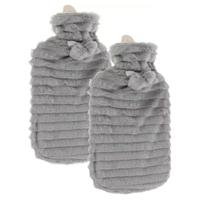 Ruhhy Kruik Lizzy - 2x - pluche/rubber - 2000ml - kruik met pluche hoes - winter kruiken