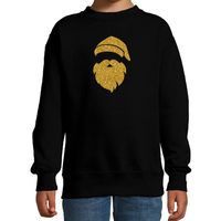 Kerstman hoofd Kerstsweater / Kersttrui zwart voor kinderen met gouden glitter bedrukking - thumbnail