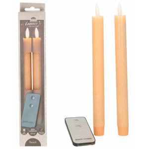 LED dinerkaarsen - 6x - perzik oranje - 23 cm - met afstandsbediening