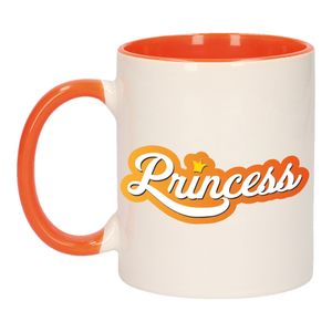 Koningsdag princess met kroontje mok/ beker oranje wit 300 ml