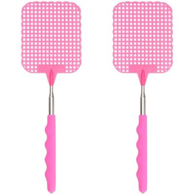 Set van 2x stuks uitschuifbare vliegenmeppers roze 66 cm
