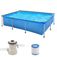 Opzetzwembad Rechthoekig Zwembad met Filterpomp Tuinzwembad Tuinpool Blauw