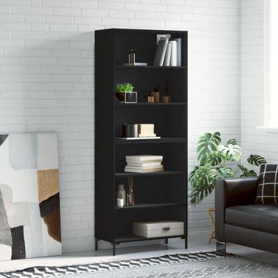 Hoge kast 69,5x32,5x180 cm bewerkt hout zwart