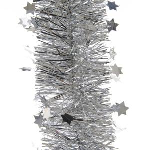 Kerstslinger - 3x - sterren - zilver - 270 x 10 cm - lametta/folie - kerstboomslinger