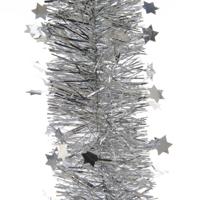 Kerstslinger - 3x - sterren - zilver - 270 x 10 cm - lametta/folie - kerstboomslinger