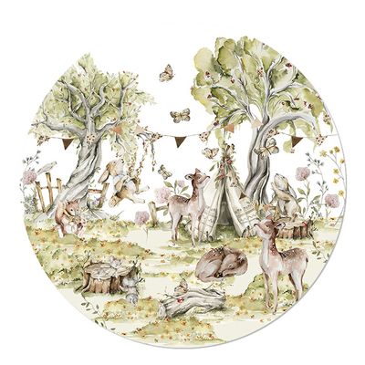 Muurcirkel Bosdieren Feest wit 100 Geen