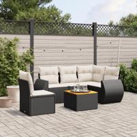 6-delige Loungeset met kussens poly rattan zwart