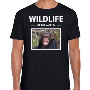 Chimpansee aap t-shirt met dieren foto wildlife of the world zwart voor heren