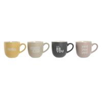 Set van 4 mokken Home ESPRIT Geel Beige Grijs Roze Porselein 410 ml 13 x 9 x 9,4 cm