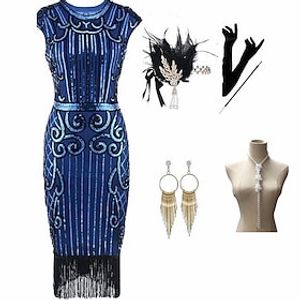 Dames V-hals Rood en Zwart Pailletten Glitter Flapper Jaren 1920