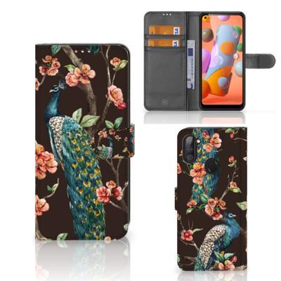 Samsung Galaxy M11 | A11 | Telefoonhoesje | Met pasjeshouder | Pauw met Bloemen