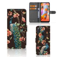Samsung Galaxy M11 | A11 | Telefoonhoesje | Met pasjeshouder | Pauw met Bloemen