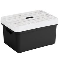 Sunware Opbergbox/mand - zwart - 13 liter - met deksel hout kleur - Opbergbox - thumbnail