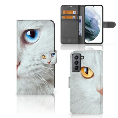 Samsung Galaxy S21 FE | Telefoonhoesje | Met pasjeshouder | Witte Kat