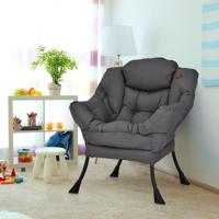 Moderne Relaxstoel met Armleuningen en Zijzak Vrijetijdsstoel van Polyesterweefsel Oorfauteuil voor Woonkamer Kantoor Loungestoel Grijs