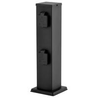 LED Buitenstopcontactpaal 38cm - sokkellamp met buitenstopcontact - 4 stopcontacten - IP44 waterdicht - E27 fitting - Zwart