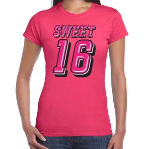 Sweet 16 verjaardag t-shirt roze fuchsia voor dames