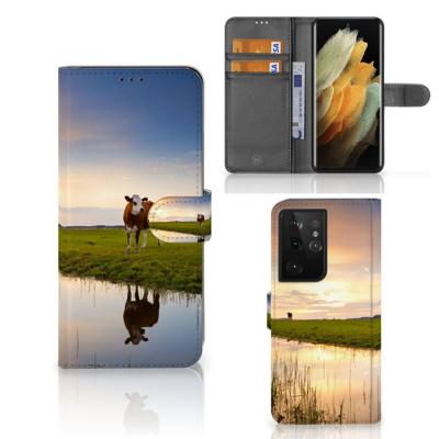 Samsung Galaxy S21 Ultra | Telefoonhoesje | Met pasjeshouder | Koe