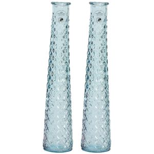 2x stuks vazen/bloemenvazen van gerecycled glas - D7 x H32 cm - blauw