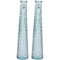 2x stuks vazen/bloemenvazen van gerecycled glas - D7 x H32 cm - blauw