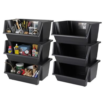 Urban Living Gereedschap Opberg bakken stapelbaar - 6x - 45 x 66 cm - zwart - kunststof