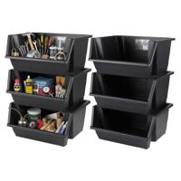 Urban Living Gereedschap Opberg bakken stapelbaar - 6x - 45 x 66 cm - zwart - kunststof