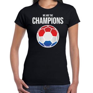 Nederland EK/ WK supporter t-shirt we are the champions met Nederlandse voetbal zwart dames