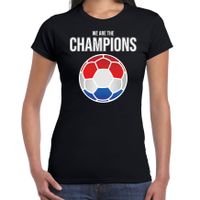 Nederland EK/ WK supporter t-shirt we are the champions met Nederlandse voetbal zwart dames - thumbnail