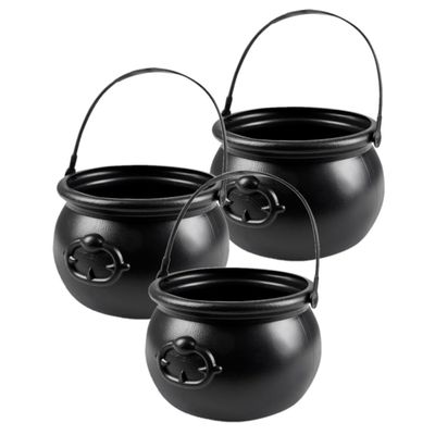 Set van 3x stuks heksenketels/kookpotten zwart kunststof 18 x 14 cm
