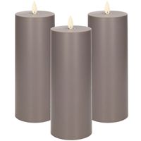 3x Antraciet grijze outdoor LED kaarsen / stompkaarsen met bewegende vlam en timer 22 cm