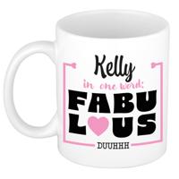 Naam mok Kelly - wit - Fabulous - keramiek - 300 ml - cadeau collega beker