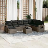 9-delige Loungeset met kussens poly rattan grijs