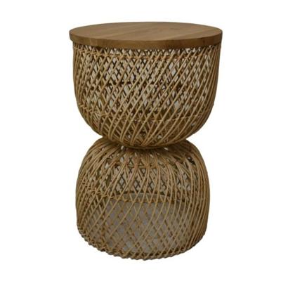 Bijzettafel - 30x30x45 - Naturel - Teak/rotan