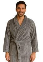 Zachte fleece herenbadjas grijs - streepmotief