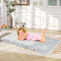 3-Delige Opvouwbare Kindermat Lichtgevend Peuterbed met Afneembare Machinewasbare Hoes Opbergzak Grijs