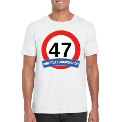 47 jaar and still looking good - t-shirt verkeersbord print - wit - heren - verjaardag