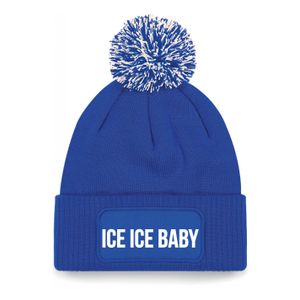 Ice ice baby muts met pompon unisex one size - blauw