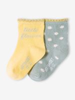 Set van 2 paar sokjes met bloemen voor babymeisje lichtgeel