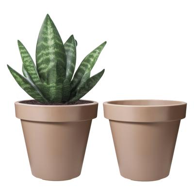 Pro Garden Bloempot - 2x - mokka bruin - rond - D25 cm - kunststof - plantenpot - tuin buiten