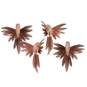 Kolibrie vogels op clip - 4x st - rose goud - 12 x 13 x 7,5 cm -kunststof- kerstversiering