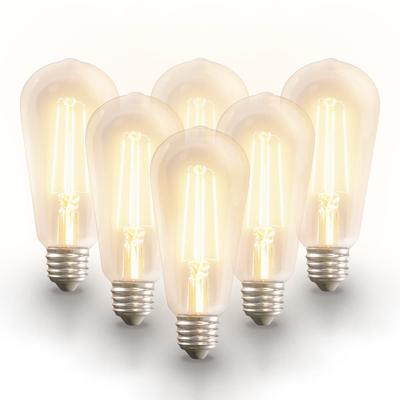 Set van 6 Smart filament lampen - ST64 Edison lamp - E27 - 7 Watt 806 lumen - CCT White Ambience - Wifi & Bluetooth - Google Home, Amazon Alexa en Siri - LED Gloeilamp