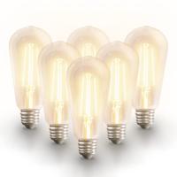 Set van 6 Smart filament lampen - ST64 Edison lamp - E27 - 7 Watt 806 lumen - CCT White Ambience - Wifi & Bluetooth - Google Home, Amazon Alexa en Siri - LED Gloeilamp